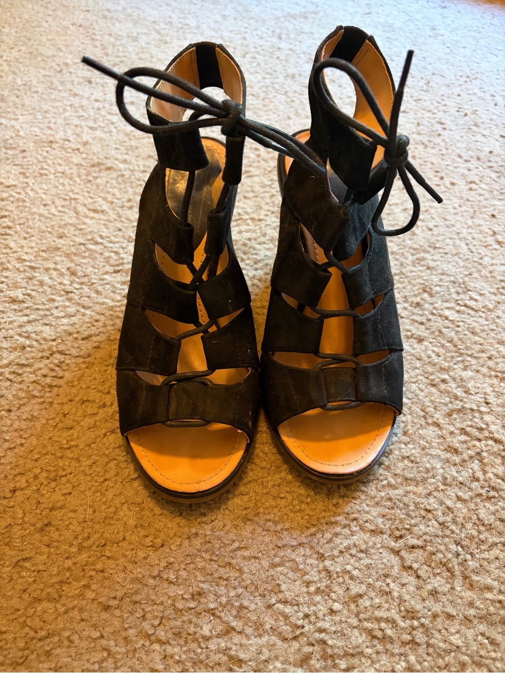 Melrose and Market Black Suede Cutout Lace-Up Heels
